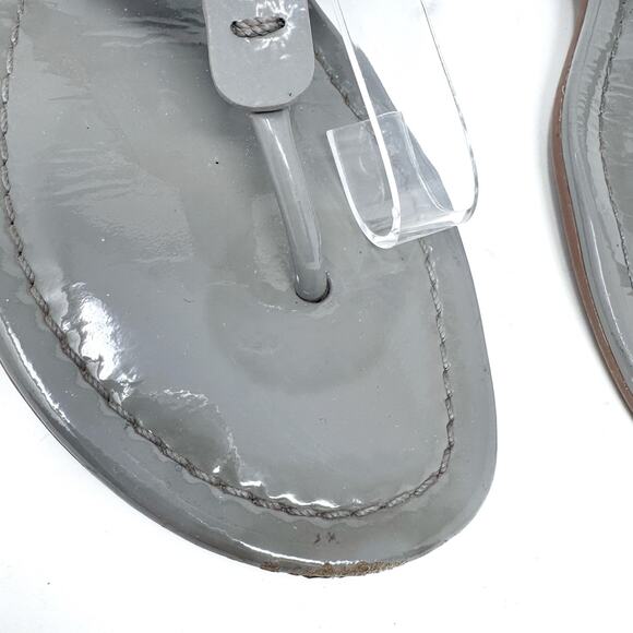 TORY BURCH Gray Grey Patent Leather Miller Classic Designer Logo Sandals Sz 8.5 - Picture 2 of 6